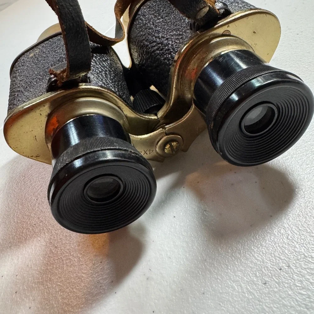 Vintage‎ Brass Leather Binoculars 4x40 Japan Opera Glasses Theater Sports Gold